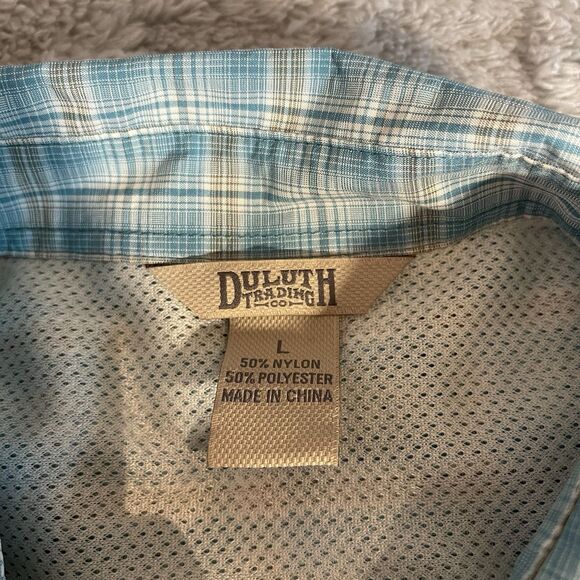 Mens Duluth Trading Co Nylon Blend Vented Hiking Shirt Aqua Plaid Size Large - Picture 4 of 16
